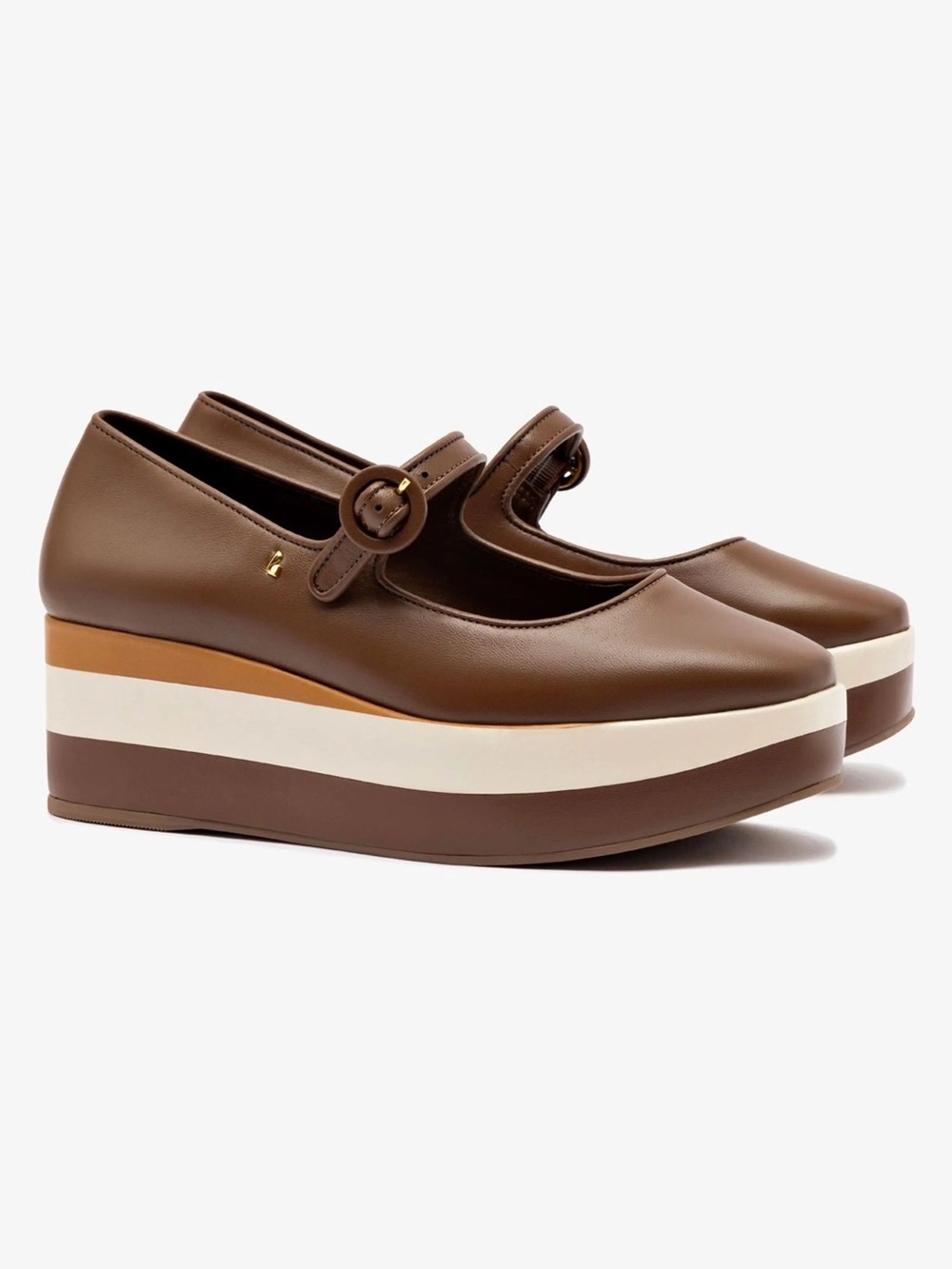 Larroude Burnt Umber Brown Blair Flatform Mary Jane Ballet Wedge Platform 7.5